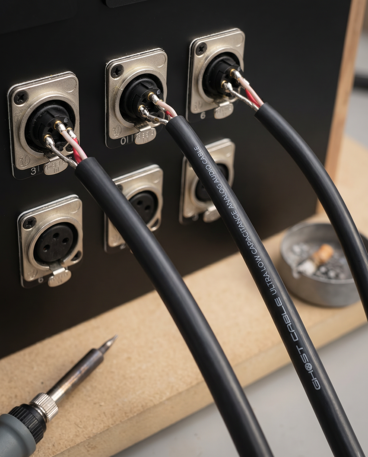 A Ghost cable being hand-soldered in the Los Angeles shop