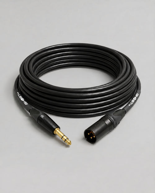 Ghost Analog cable, black, coiled, 1/4 inch TRS to XLR male