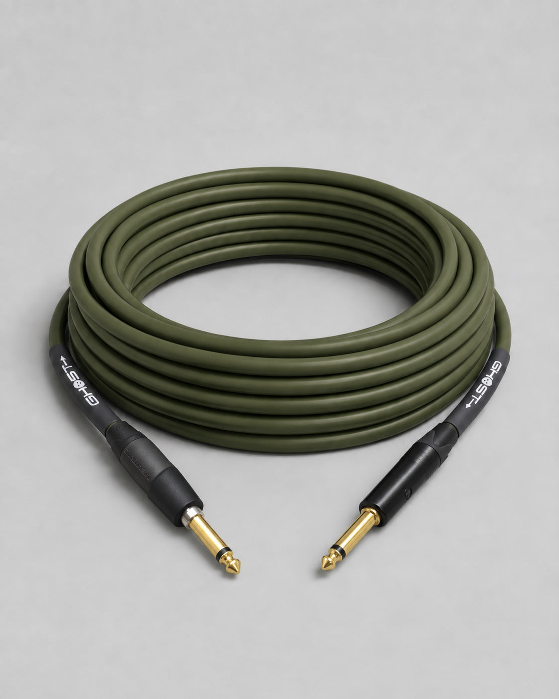 Ghost instrument cable, Neutrik silent plug to straight plug, green jacket, coiled