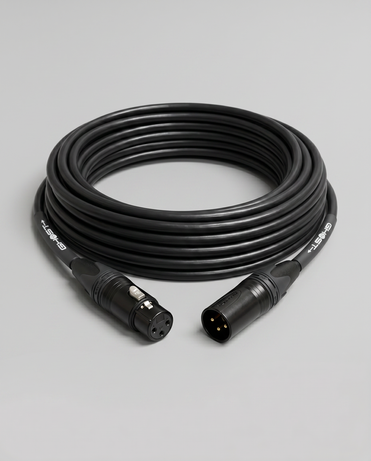 Ghost XLR microphone cable, coiled, black jacket