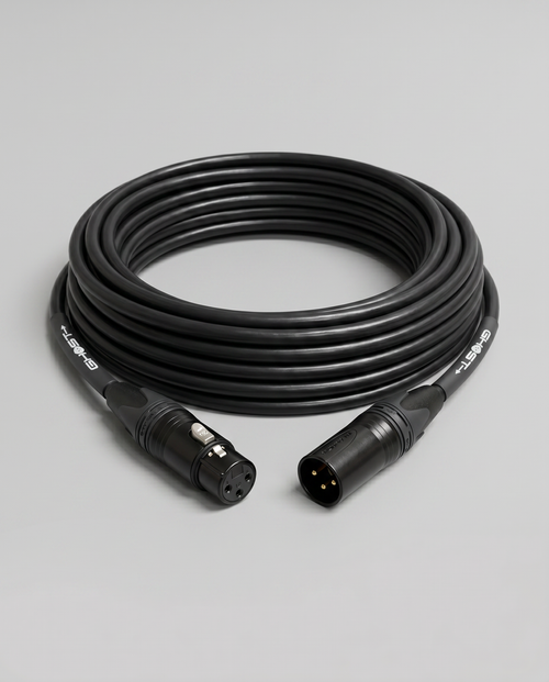 Ghost XLR microphone cable, coiled, black jacket