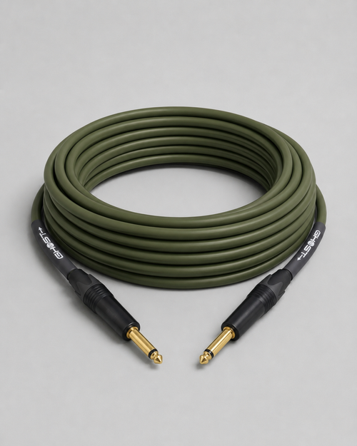 Ghost Hi-Z low capacitance instrument cable in olive green, coiled